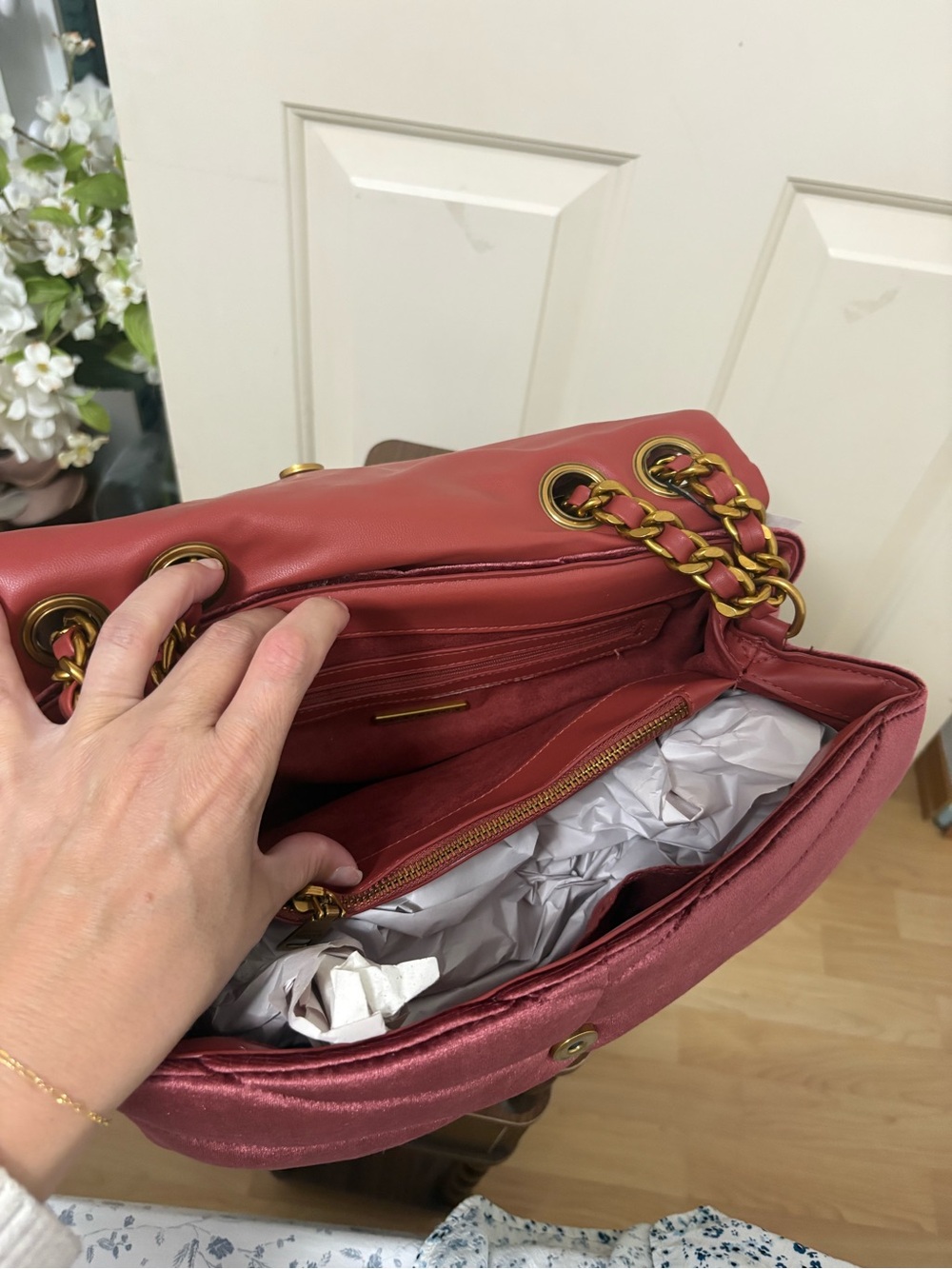 Steve Madden Quilted Satin Shoulder Bag in Wine - Picture 3 of 3